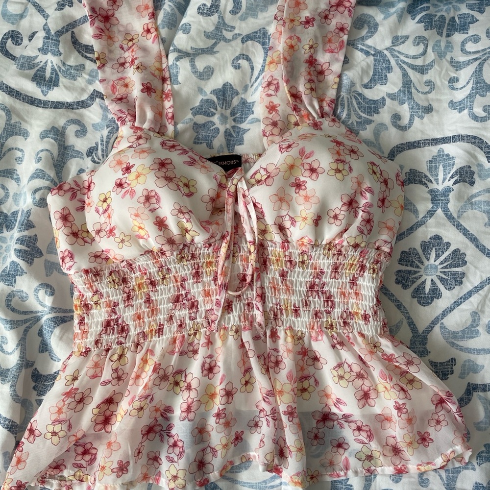 Almost Famous Pink Floral Smocked Blouse